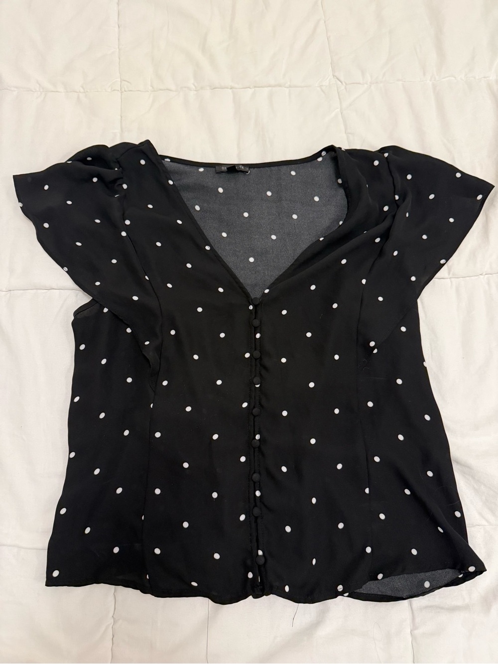 Dynamite Black White Polka Dot Button-Front Blouse